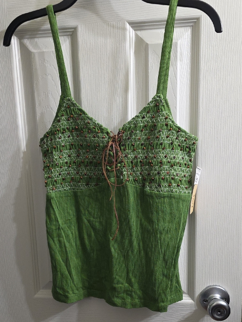 lei Olive Green Smocked Tie-Front Camisole Size XL